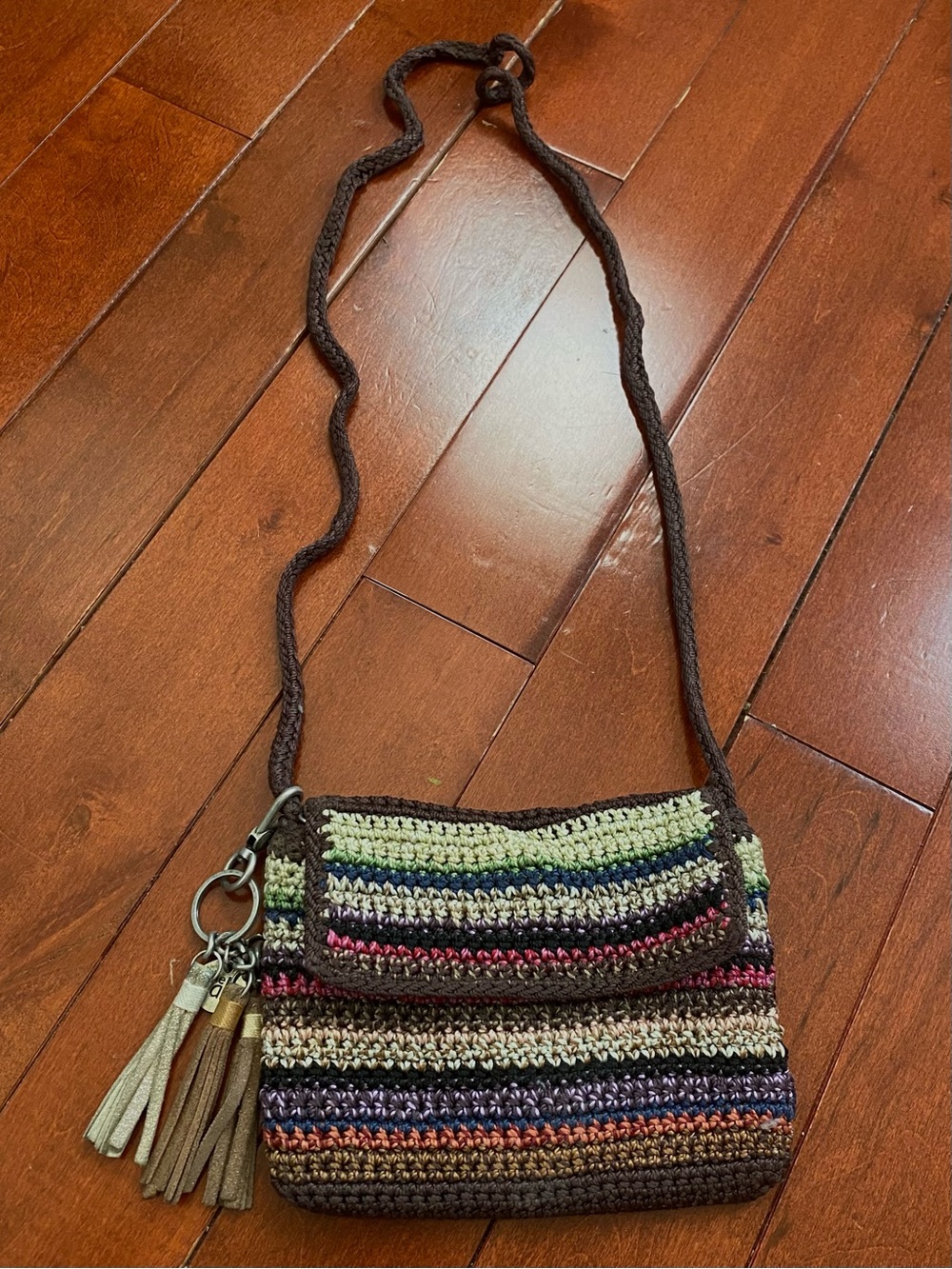 Multicolor Crochet Crossbody Bag with Tassel